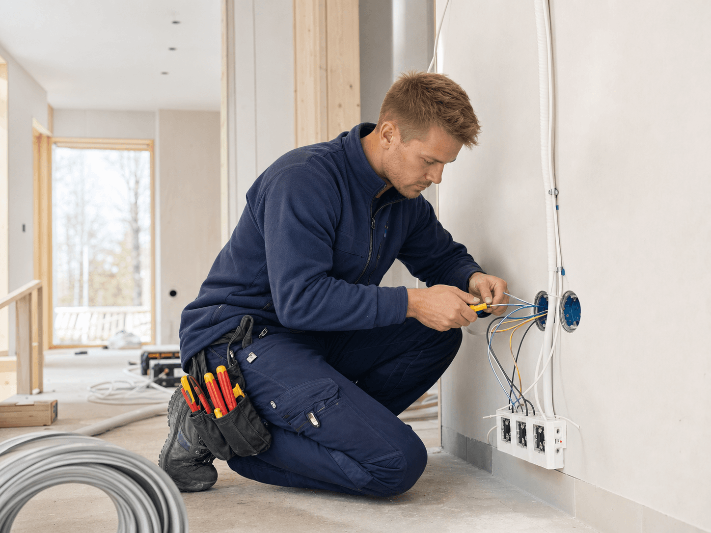 Nätverksinstallatör som planerar kabeldragning och datauttag